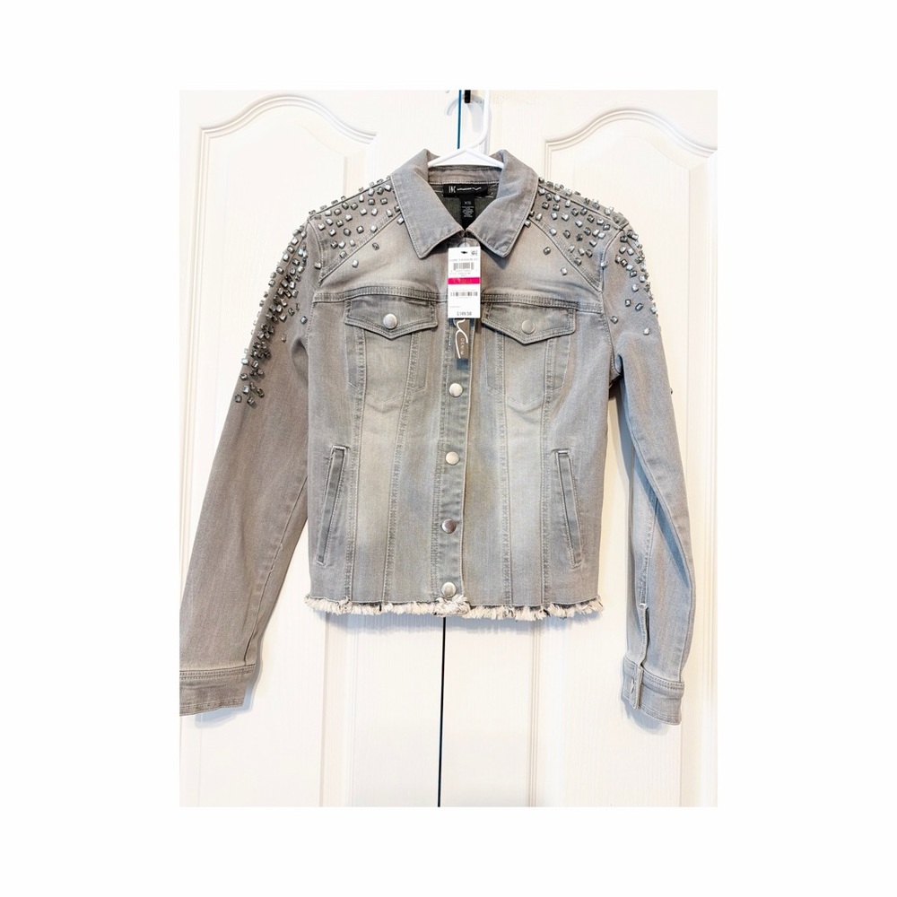 INC International Concepts Gray Studded Denim Jacket Gray Size XSmall NWT